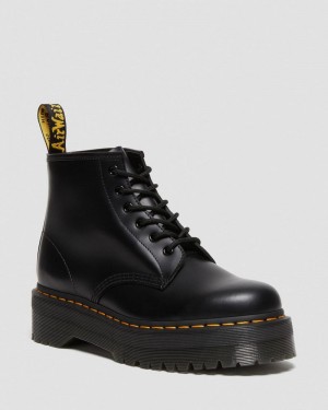 Dr Doc Martens 101 Smooth Cuero Plataforma Ankle Boots (Smooth Cuero) Negros | JR66-F2FJ