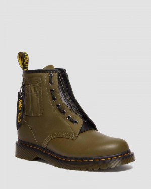 Dr Doc Martens 1460 Ben Alpha Industries Nylon & Cuero Encaje Up Boots Verde Oliva Negros | CV73-R8YQ