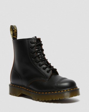 Dr Doc Martens 1460 Bex Made in England Puntera Cap Encaje Up Boots (Quilon) Negros | DX94-Y8AL