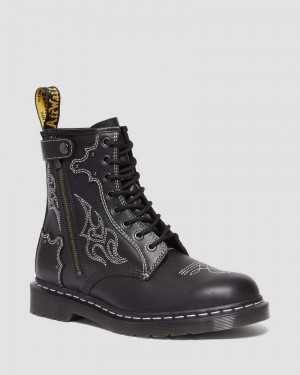 Dr Doc Martens 1460 Gothic Americana Cuero Encaje Up Boots (Wanama) Negros | WM66-F0KY