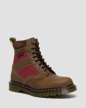 Dr Doc Martens 1460 Made in England Acolchado Panel Encaje Up Boots (Dockyard+Ventile+E.H. Gamuza) Brown/Oxblood | CH27-I4GX