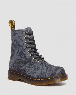 Dr Doc Martens 1460 Pascal Marbled Gamuza Encaje Up Boots (Marbled Gamuza) Negros Grises | EB43-G1YW