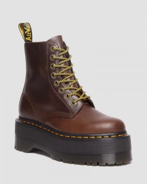 Dr Doc Martens 1460 Pascal Max Pull Up Cuero Plataforma Boots Marrom Oscuro | NE55-Y9SO