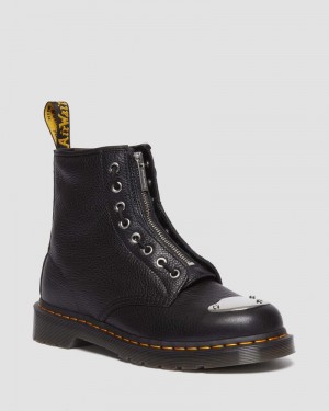 Dr Doc Martens 1460 Puntera Plate Lunar Cuero Jungle Zip Boots (Milled Nappa) Negros | JE55-Z0SY