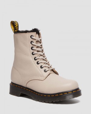 Dr Doc Martens 1460 Serena Faux Fur Forro Virginia Encaje Up Boots (Virginia) Vintage Taupe | GW40-H7ZZ