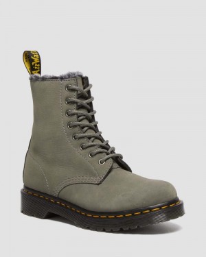 Dr Doc Martens 1460 Serena Faux Fur Forro Nubuck Encaje Up Boots (Milled Nubuck Wp) Grises | LO34-V9JW