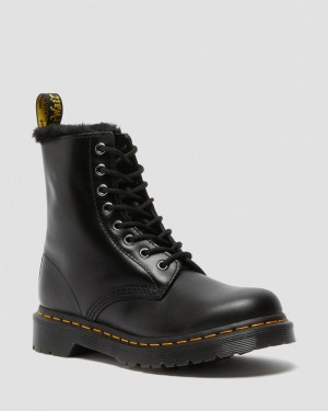 Dr Doc Martens 1460 Serena Faux Fur Forro Encaje Up Boots (Atlas) Grises Oscuro | OA58-T9BO