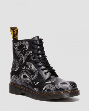 Dr Doc Martens 1460 Serpent Print Cuero Encaje Up Boots (Wild Serpent Smooth) Negros | SP08-F1XL