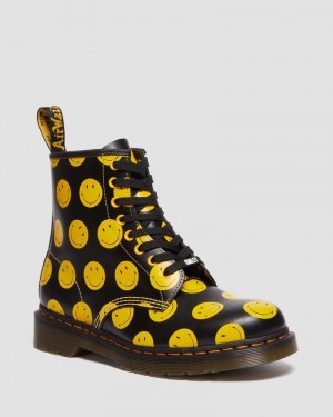 Dr Doc Martens 1460 Smiley Smooth Cuero Encaje Up Boots (Smooth Cuero) Negros | LW55-D5AI