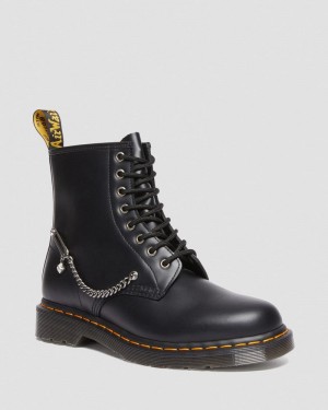 Dr Doc Martens 1460 Swarovski Cuero Encaje Up Boots (Smooth Cuero) Negros | IV12-B5KV