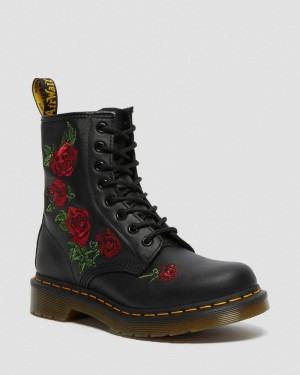 Dr Doc Martens 1460 Vonda Floral Cuero Encaje Up Boots (Softy T) Negros | LM24-L1TL