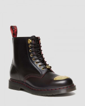 Dr Doc Martens 1460 Year of the Dragon Cuero Encaje Up Boots (Smooth Slice+Hair On) Negros Rojos Negros | NI59-X0TD