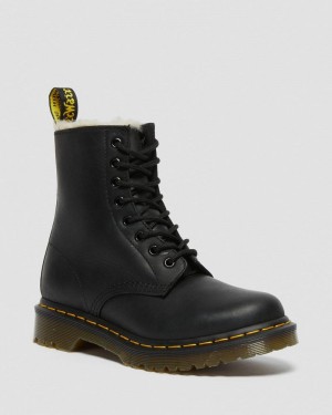 Dr Doc Martens 1460 - Faux Fur Forro Encaje Up Boots (Burnished Wyoming) Negros | JM81-I4AA