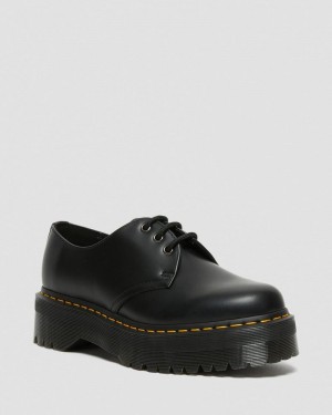 Dr Doc Martens 1461 Smooth Cuero Plataforma Shoes (Polished Smooth) Negros | OT48-S9AE