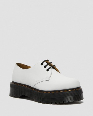 Dr Doc Martens 1461 Smooth Cuero Plataforma Shoes (Polished Smooth) Blancos | BN46-D9HF