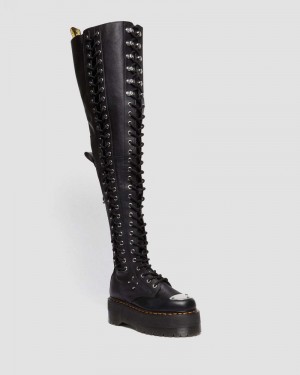 Dr Doc Martens 28-Eye Extreme Max Virginia Cuero Knee High Boots (Virginia) Negros | SA59-S1LN