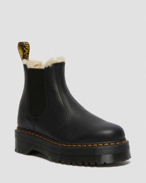 Dr Doc Martens 2976 Faux Fur Forro Plataforma Chelsea Boots (Pisa) Negros | IX61-F0DA