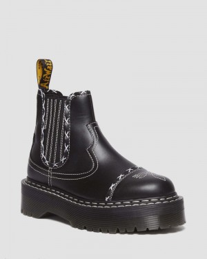 Dr Doc Martens 2976 Gothic Americana Cuero Plataforma Chelsea Boots (Wanama) Negros | PC54-A0HK