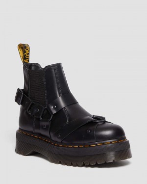 Dr Doc Martens 2976 Harness Cuero Plataforma Chelsea Boots (Paris) Negros | YC49-M1JZ