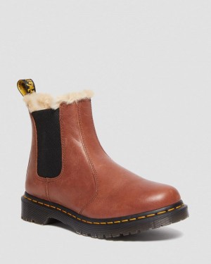 Dr Doc Martens 2976 Leonore - Faux Fur-Forro Chelsea Boots (Farrier) Tan | MI30-S1WU