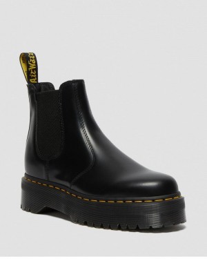 Dr Doc Martens 2976 Smooth Cuero Plataforma Chelsea Boots (Polished Smooth) Negros | SL39-I0GK