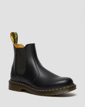 Dr Doc Martens 2976 Yellow Stitch Smooth Cuero Chelsea Boots (Smooth Cuero) Negros | YZ91-V6TM