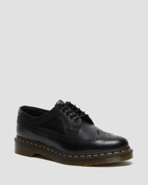 Dr Doc Martens 3989 Yellow Stitch Smooth Cuero Brogue Shoes (Smooth Cuero) Negros | HC66-C1JJ