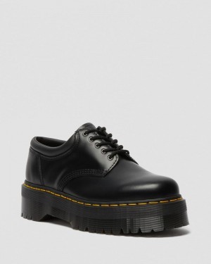 Dr Doc Martens 8053 Cuero Plataforma Casuales Shoes (Polished Smooth) Negros | QN15-V4ZL