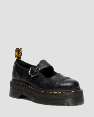 Dr Doc Martens Addina Flower Hebilla Cuero Plataforma Shoes (Milled Nappa) Negros | WO08-I1YY