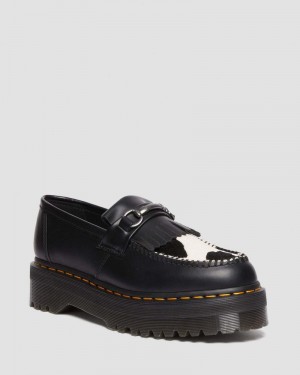 Dr Doc Martens Adrian Snaffle Hair On & Cuero Cow Print Kiltie Loafers (Smooth+Hair On) BLACK/COW PRINT | JT15-H9JT