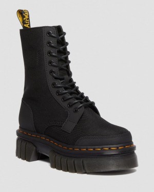 Dr Doc Martens Audrick 10-Eye Poly & Cuero Plataforma Boots (Ajax+Extra Tough 50/50) Negros | ET37-J2DF