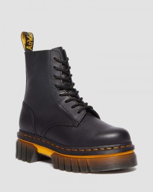 Dr Doc Martens Audrick Contrast Sole Cuero Plataforma Ankle Boots (Polished Lucido) Negros | BG17-M3CF