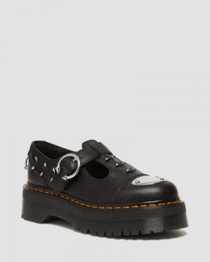 Dr Doc Martens Bethan Piercing Cuero Plataforma Mary Jane Shoes (Milled Nappa) Negros | SV74-Y3OC