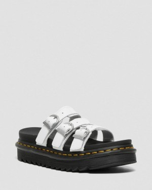 Dr Doc Martens Blaire Cuero Chanclas Sandals (Hydro Cuero) Blancos | UE07-W9IL