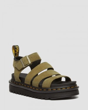 Dr Doc Martens Blaire Tumbled Nubuck Cuero Sandals (Tumbled Nubuck) Verde Oliva | ZP63-O8YR