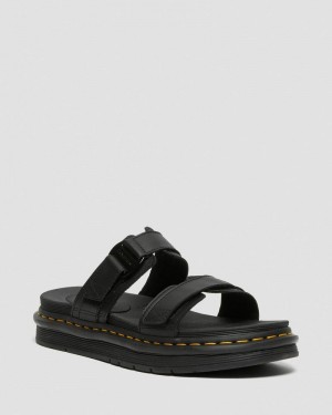 Dr Doc Martens Chilton Men's Cuero Chanclas Sandals (Hydro Cuero) Negros | VB03-U8JK