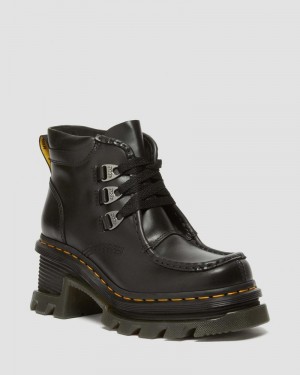 Dr Doc Martens Corran 3-Eye Atlas Cuero Tacón Boots (Atlas) Negros | ZU71-N0PO