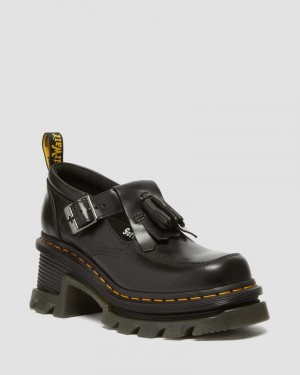 Dr Doc Martens Corran Atlas Cuero Mary Jane Tacón Shoes (Atlas) Negros | MB80-D0CG