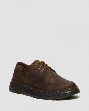 Dr Doc Martens Crewson Lo Crazy Horse Cuero Casuales Shoes (Crazy Horse) Marrom Oscuro | BE90-F6MO