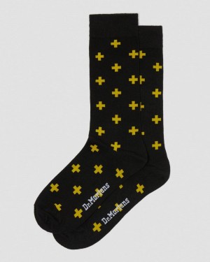 Dr Doc Martens Docs Cross Logo Organic Algodon Blend Socks (Algodon Blend) Black+Yellow | QC88-I5OW