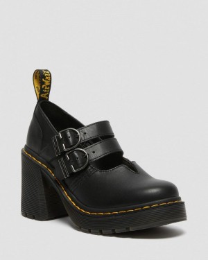 Dr Doc Martens Eviee Sendal Cuero Tacón Shoes (Sendal) Negros | KS37-I9WN