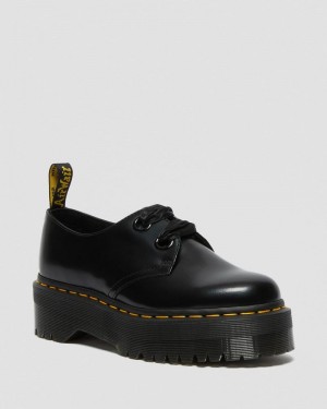 Dr Doc Martens Holly - Cuero Plataforma Shoes (Buttero) Negros | GN13-U1DC