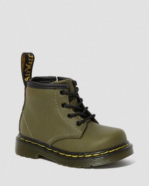 Dr Doc Martens Infant 1460 Cuero Encaje Up Boots (Romario) Verde Oliva | TR57-R2OX