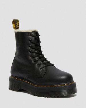 Dr Doc Martens Jadon Boot Cuero Faux Fur Forro Platforms (Pisa) Negros | JF80-X1WX