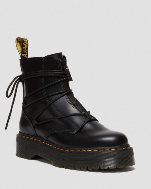 Dr Doc Martens Jarrick II Laced Cuero Plataforma Boots (Smooth+Paris) Negros | GP20-A8VZ