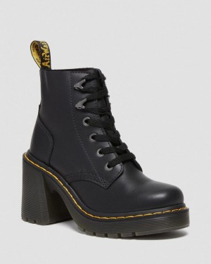 Dr Doc Martens Jesy Sendal Cuero Encaje Up Flared Heel Boots (Sendal) Negros | AH77-X2XA