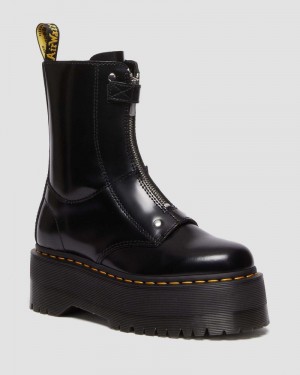 Dr Doc Martens Jetta Hi Max Cuero Plataforma Boots (Buttero) Negros | RD88-W9YT