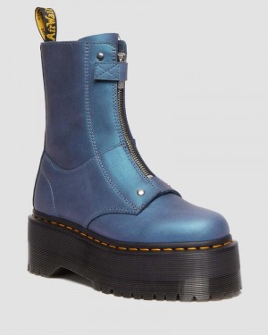 Dr Doc Martens Jetta Hi Max Metallic Cuero Plataforma Boots (Pull Up Shift) Azules Oscuro | BJ65-Y5KK