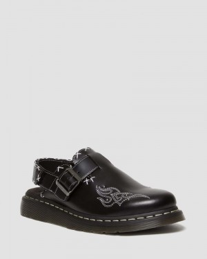 Dr Doc Martens Jorge II Gothic Americana Cuero Destalonadas Mules (Atlas) Negros | QC24-G5YT