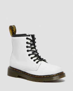 Dr Doc Martens Junior 1460 Cuero Encaje Up Boots (Romario) Blancos | UR90-I1RV